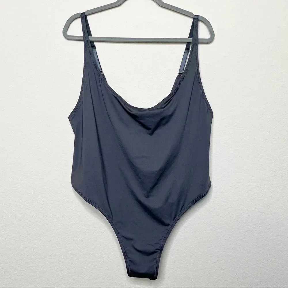 SKIMS Swim Scoop Neck One Piece Swimsuit in Gunmetal‎